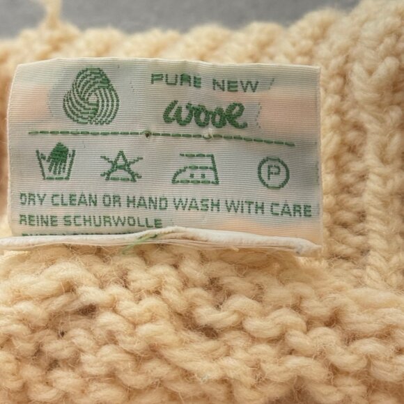 Vintage Irish Wool Sweater Hand Knit Cardigan Collar Ivory Chunky Fisherman READ - Picture 4 of 16